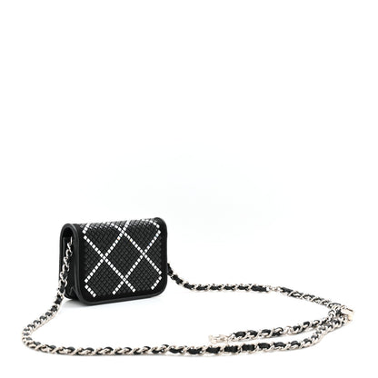 Lambskin Crystal Quilted Mini Chain Belt Bag Black