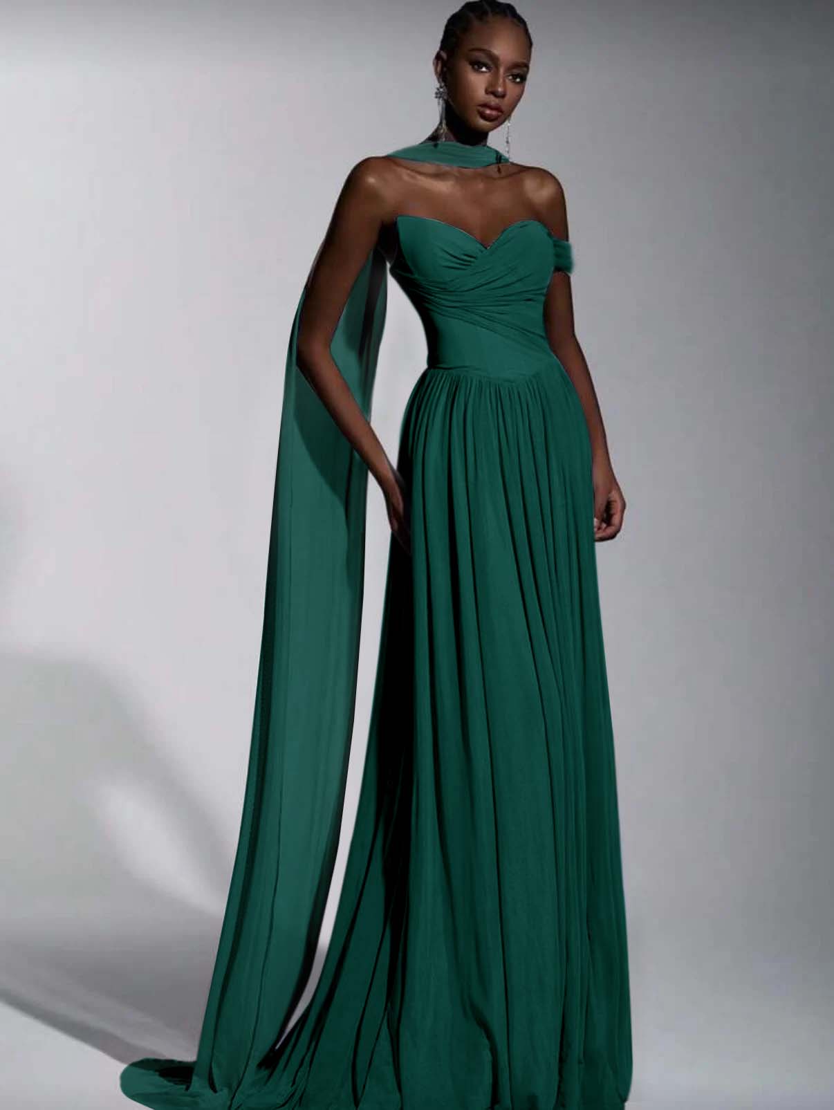 Dusty Blue One Shoulder Sweetheart Evenign Dress in Chiffon With Split