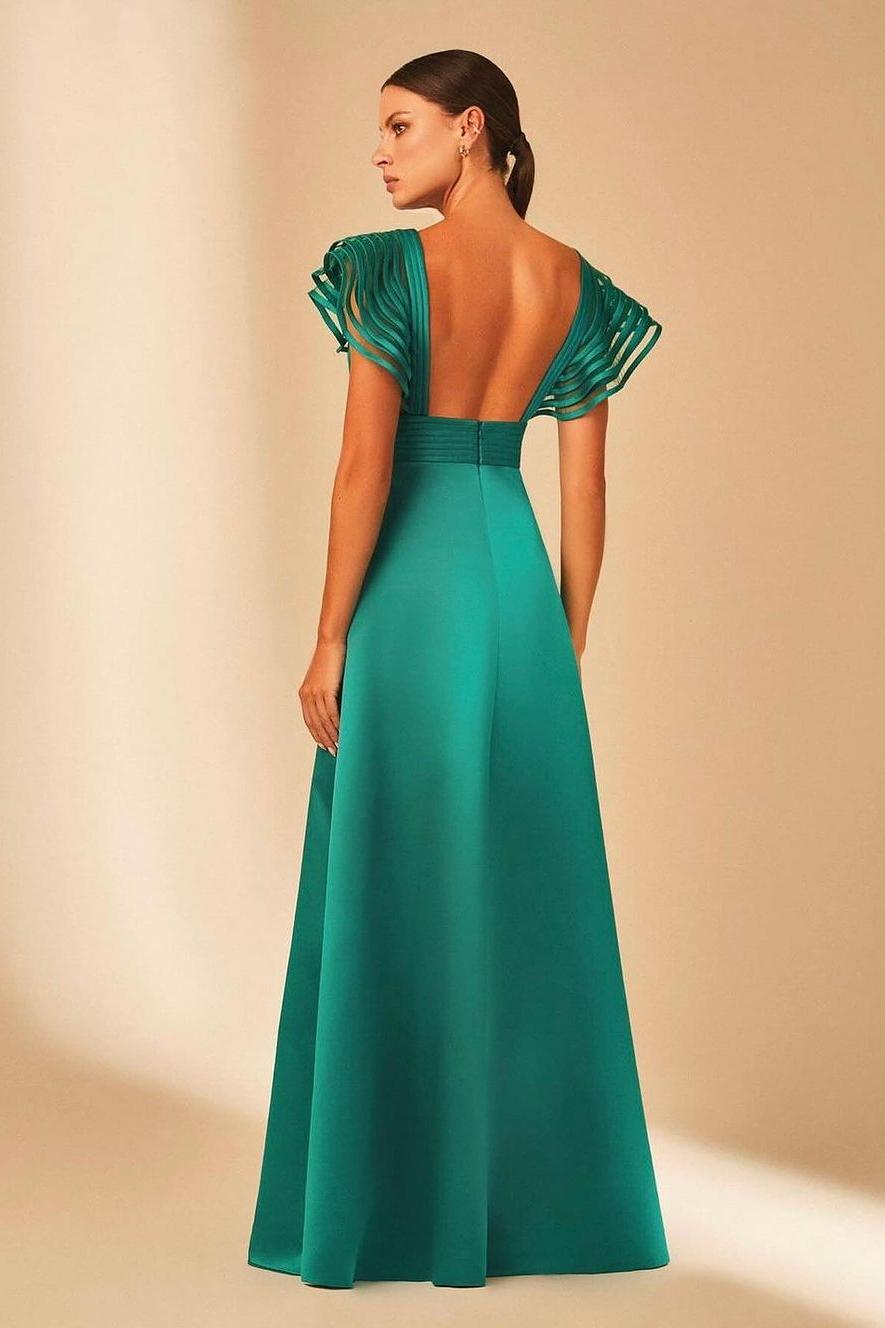 Charming Satin Spaghetti Strap Sleeveless V Neck Long Prom Dress with Split