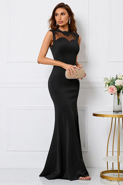 Black Mermaid Sleeveless Evening Dress High Collar With Beadings Online