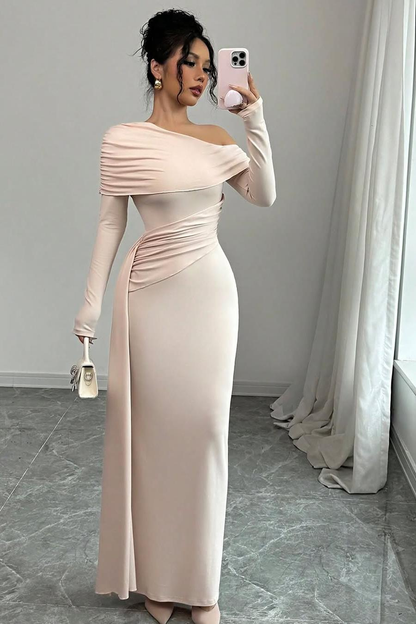 Long Sleeves One-Shoulder Pleated Mermaid Prom Dress