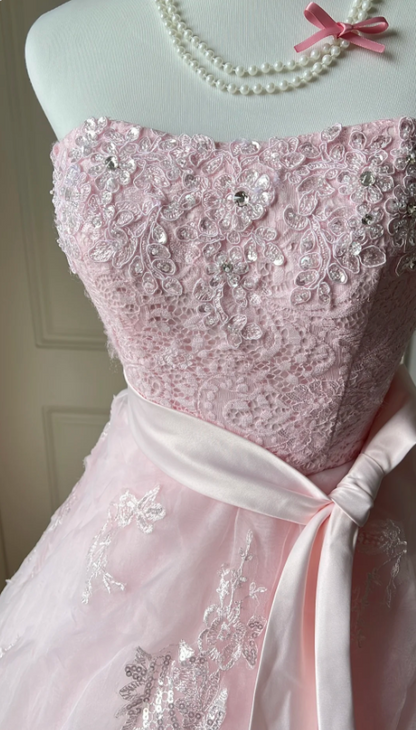 Princess Pink Strapless Tulle Ball Gown Evening Dress P4130