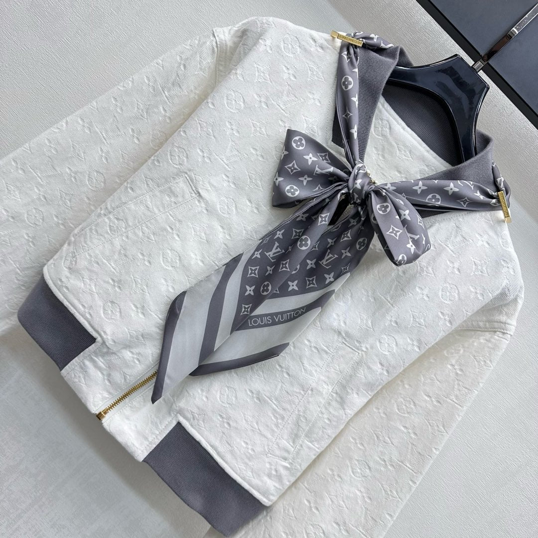 LV25 Embossed Denim Scarf Jacket White Grey Cotton 291766