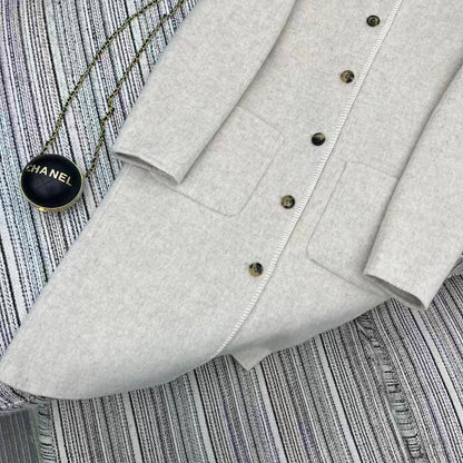 LV 25FW Double-Faced Wool Long Coat Light Gray 311668
