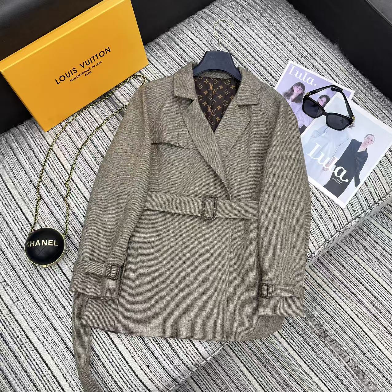 LV 25F Lapel Windbreaker Style Suit Jacket Gray Wool 311589