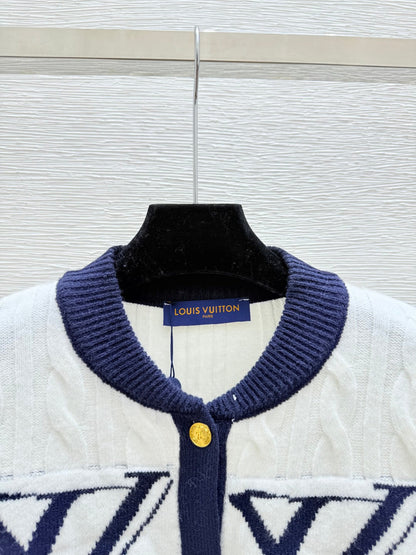LV 25FW Contrast Color Striped Crewneck Knit Long Sleeve Wool Sweater