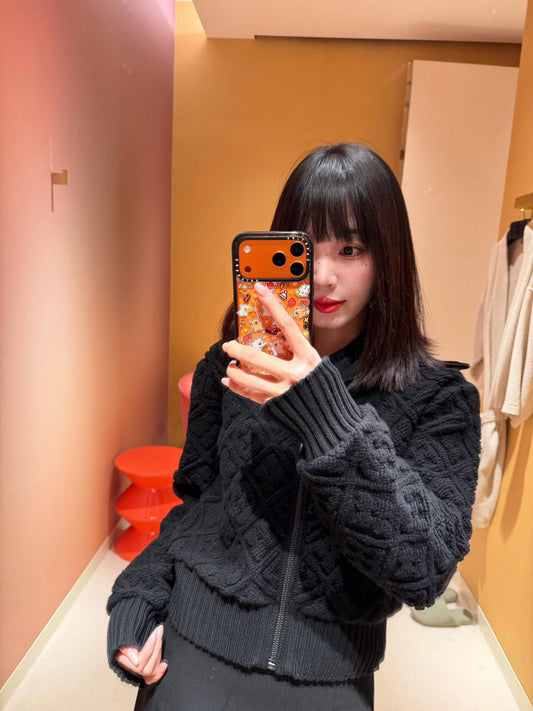 LV 25 Logo Pattern Collared Knit Cardigan