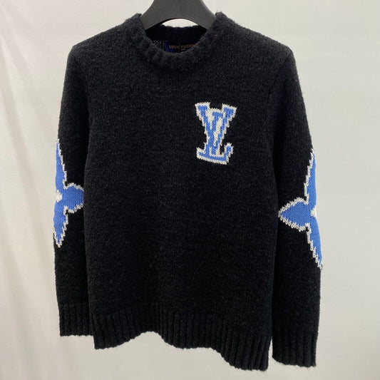 LV Solid Letter Jacquard Crew Neck Knit Black Long Sleeve