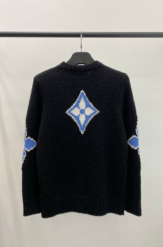 LV Solid Letter Jacquard Crew Neck Knit Black Long Sleeve