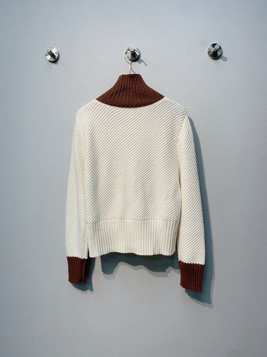 LV 25 New Knitted Stand Collar Patchwork Zipper Top
