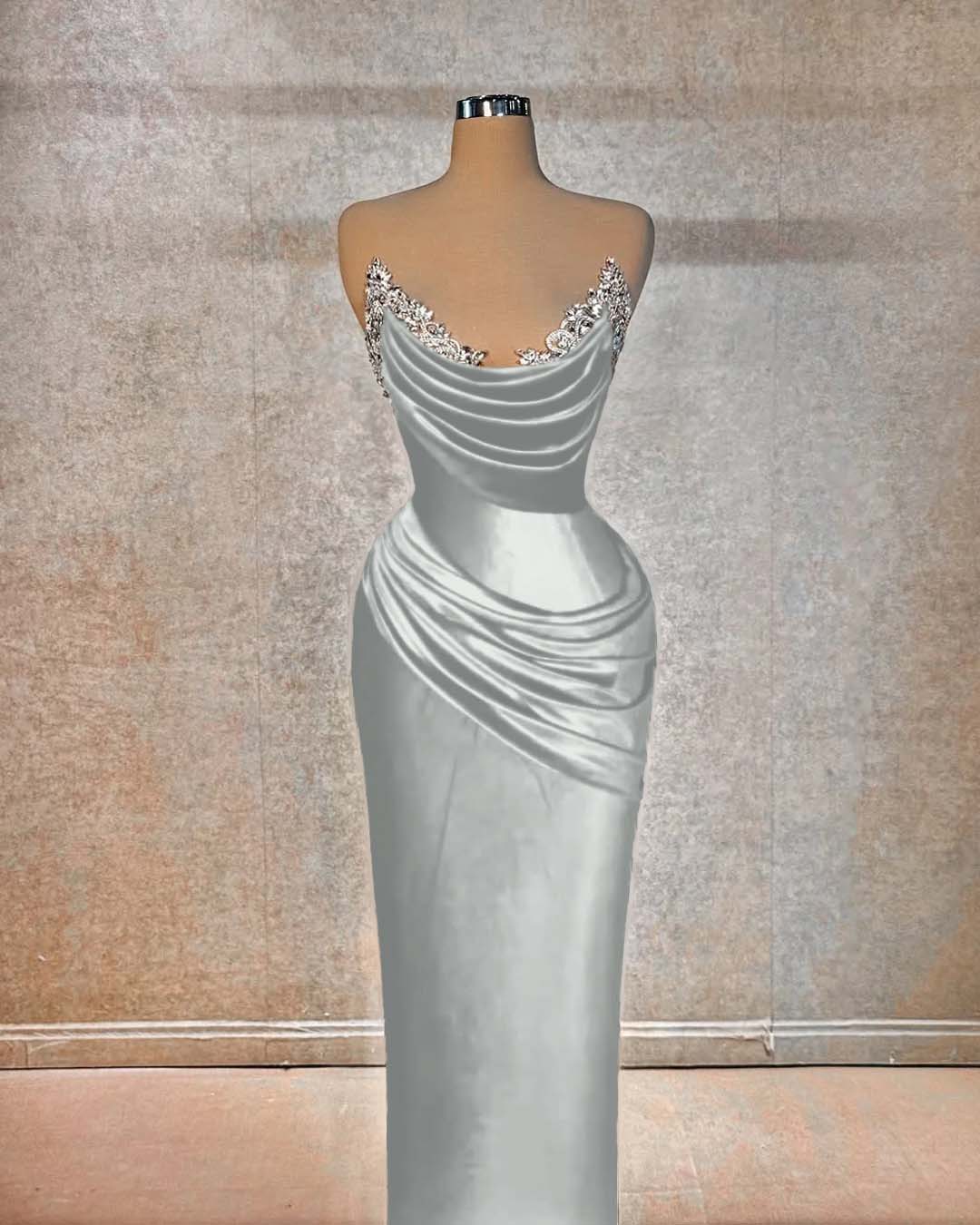 Red Sleeveless Strapless Mermaid Pleated Beads Prom Dress