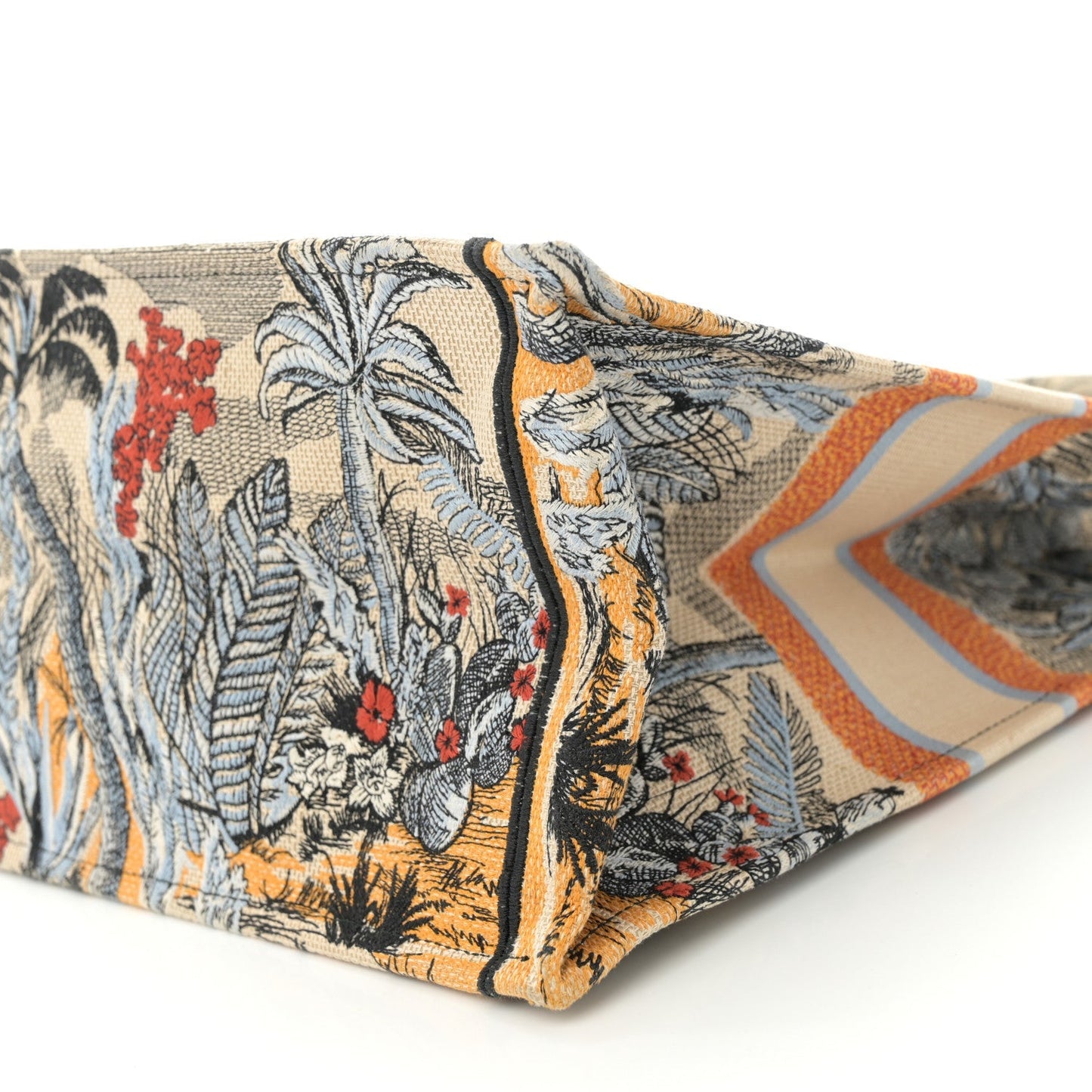 Canvas Embroidered Toile De Jouy Tropicalia Large Book Tote Denim Blue