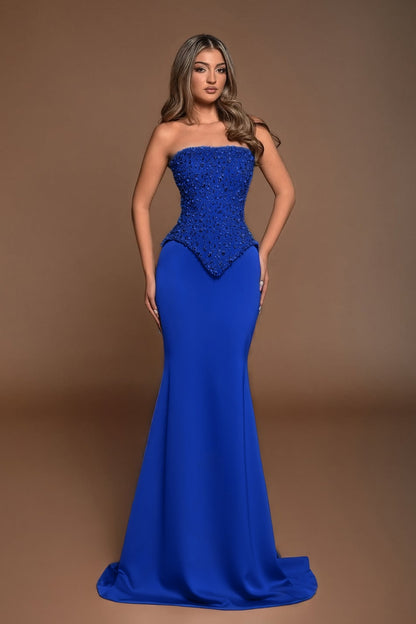 Sleeveless Square Strapless Mermaid Prom Dress With Beads