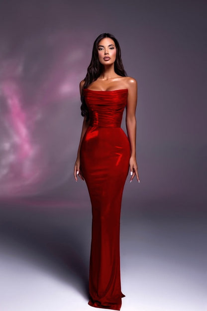 Fuchsia Strapless Long Prom Dress Mermaid Sleeveless