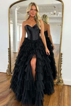 Sweetheart Strapless Two Tone Tiered Long Prom Dress