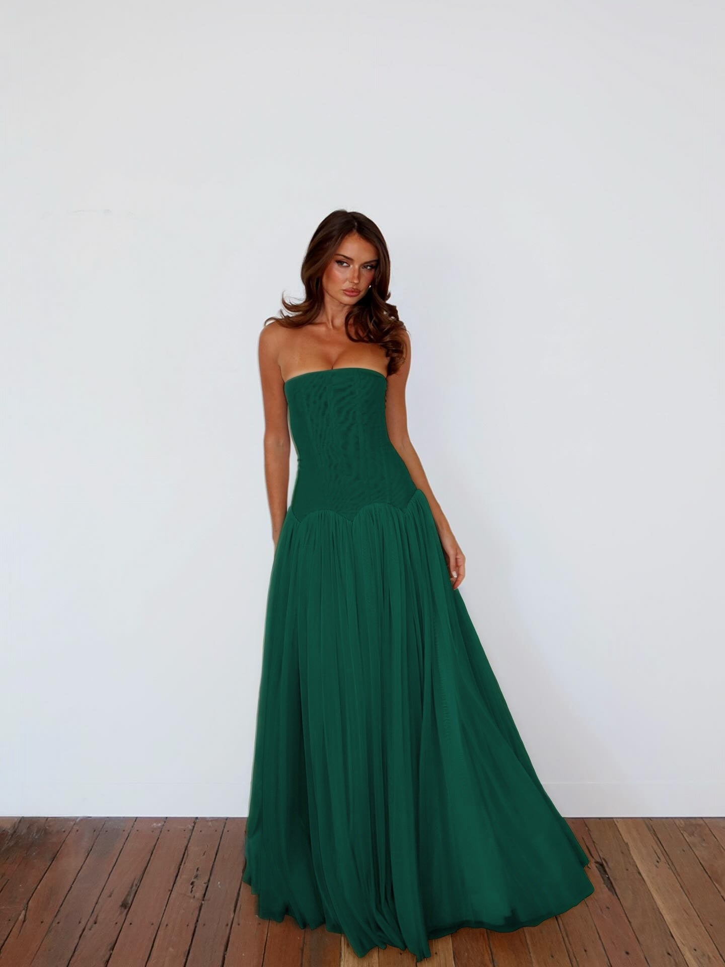 Charming Straight Across Sleeveless Pleated Tulle Evening Dress