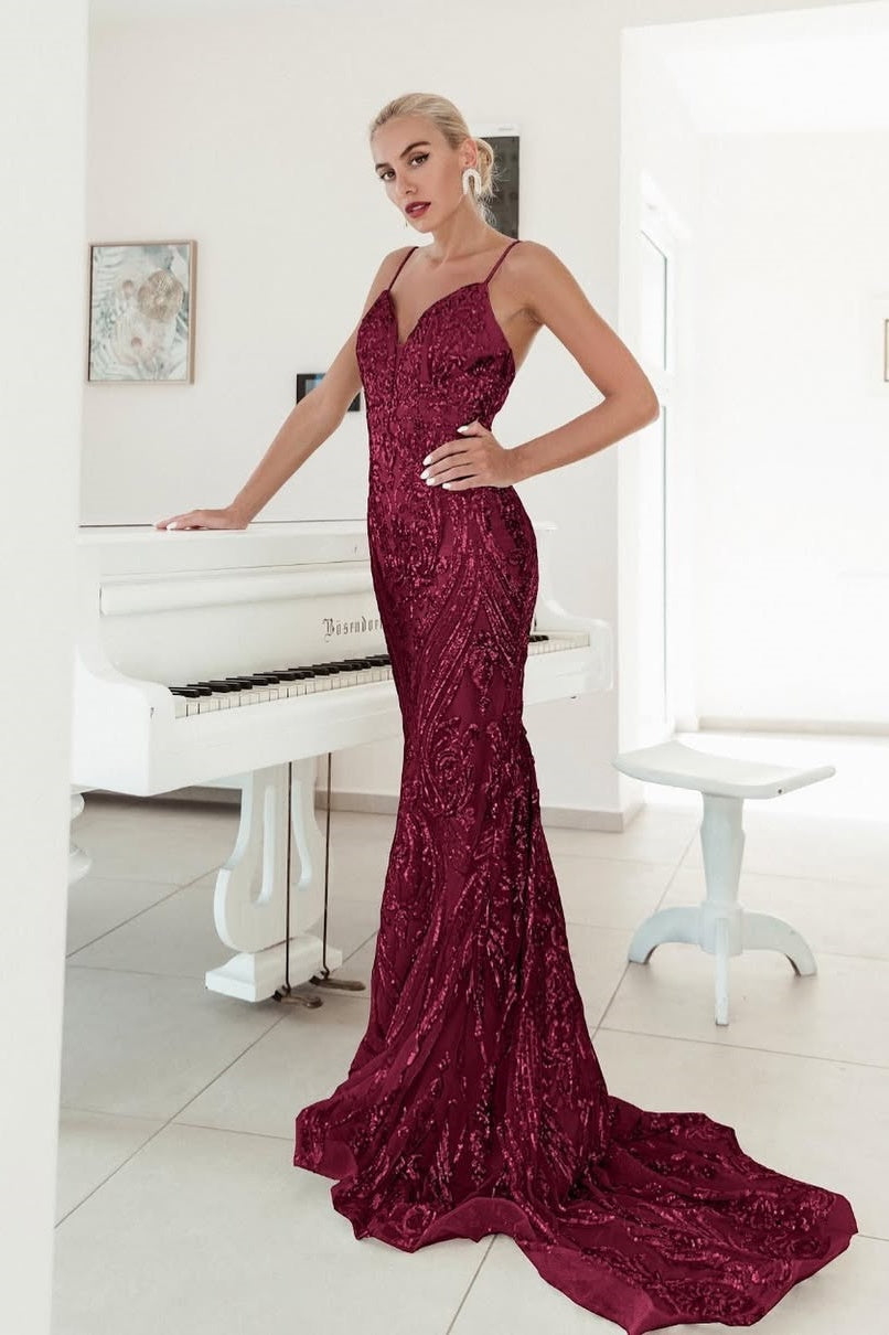 Sleeveless Strapless Deep V-Neck Beads Embroidery Mermaid Prom Dress