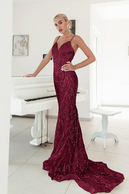 Sleeveless Strapless Deep V-Neck Beads Embroidery Mermaid Prom Dress