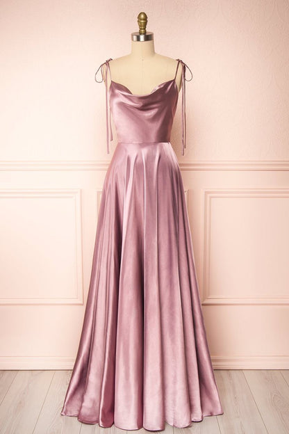 Simple Spaghetti Strap Prom Dress With Slit Open Back