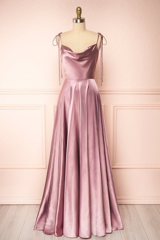 Simple Spaghetti Strap Prom Dress With Slit Open Back