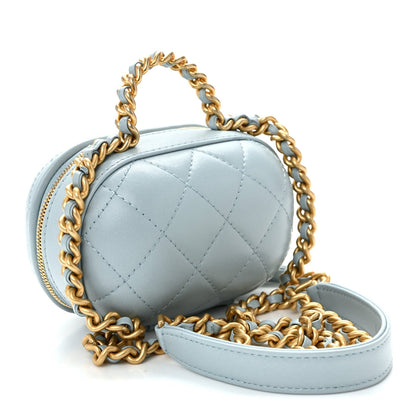 Lambskin Quilted CC Bubble Vanity Case With Chain Light Blue