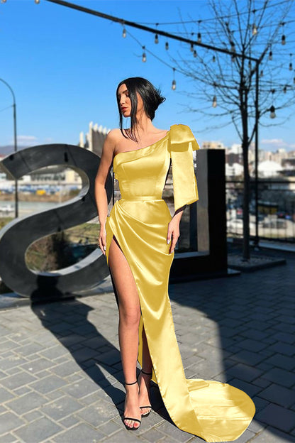 One-Shoulder Purple Long Mermaid Evening Dress With Slit