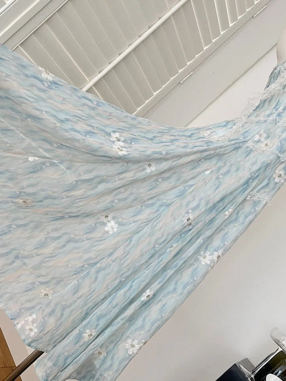Sweet Blue And White Gradient A-line Halter Neck Chiffon Long Prom Dress Evening Dress P4014