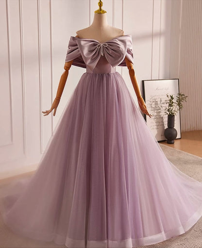 Sleeveless Strapless Off Shoulder A Line Long Prom Dress With Bowknot