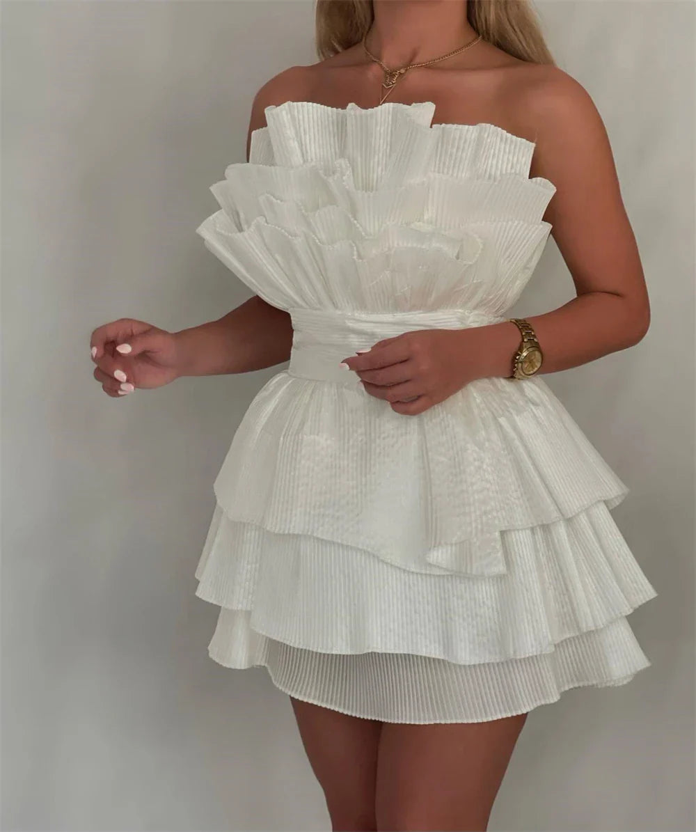 A line Strapless Tiered Short Homecoming Dress Party Gown    fg8078