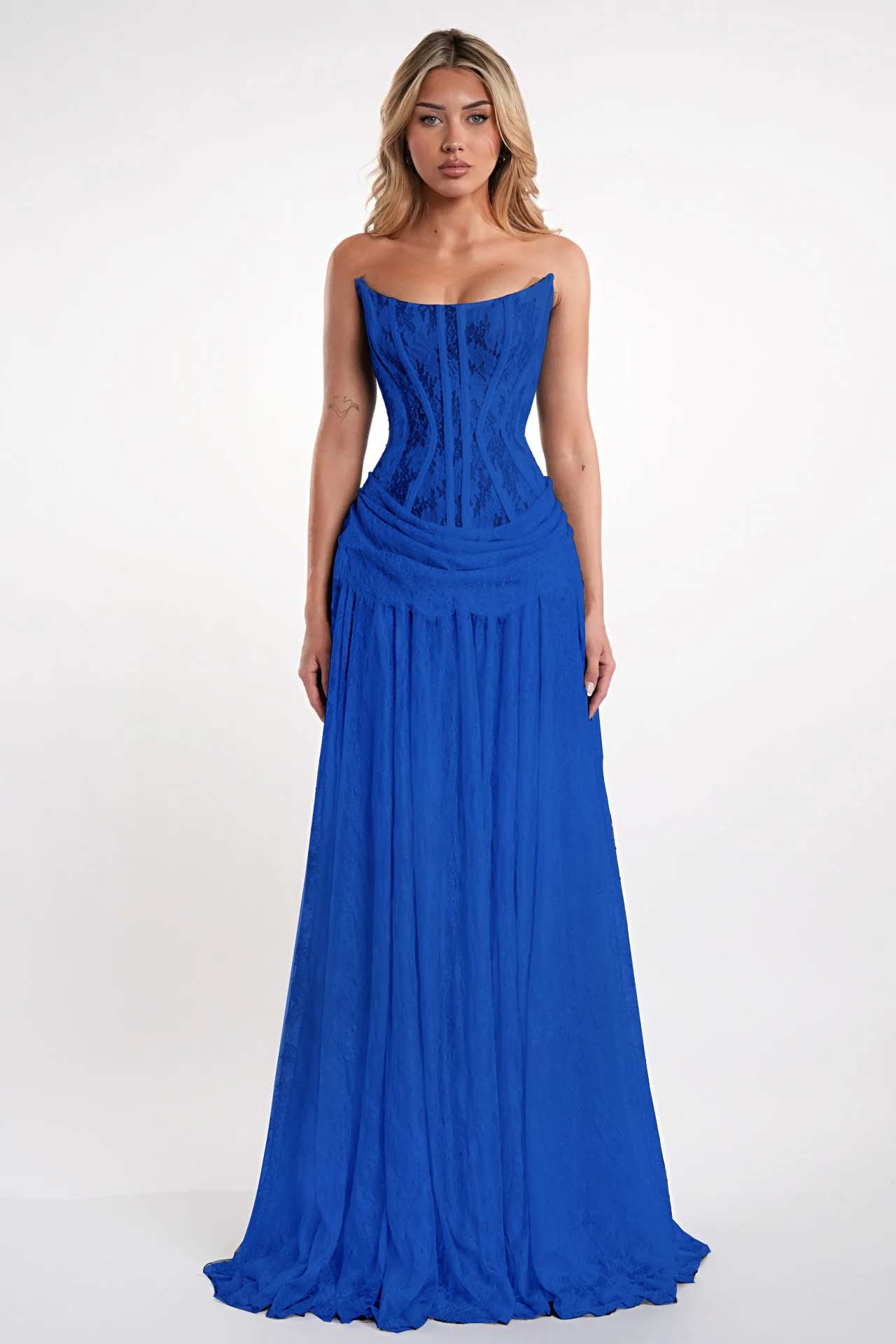 Elegant Black Strapless Evening Dress Sheath Floor Length With Lace