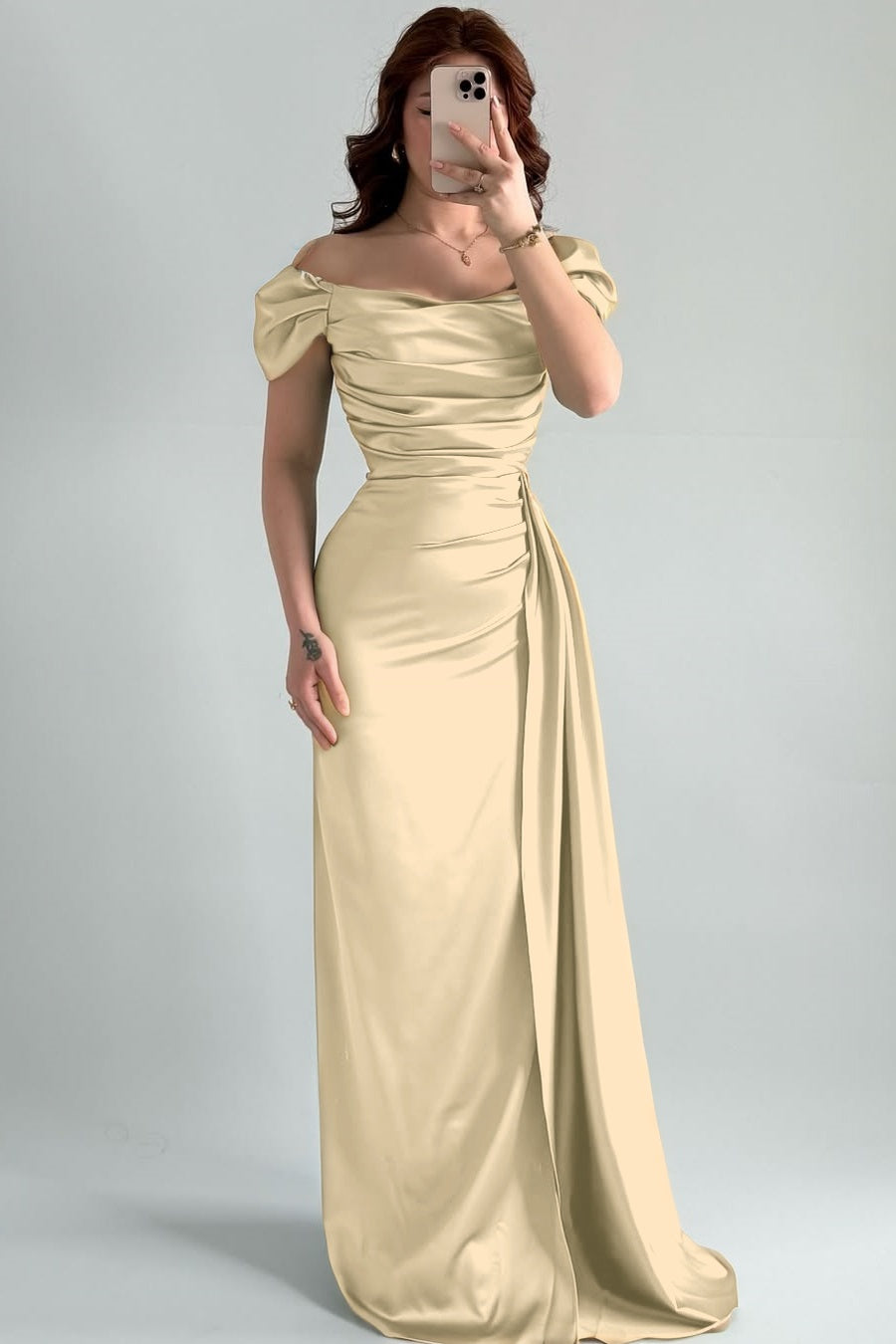 Sleeveless Strapless Off-Shoulders Pleated Prom Dress With Split