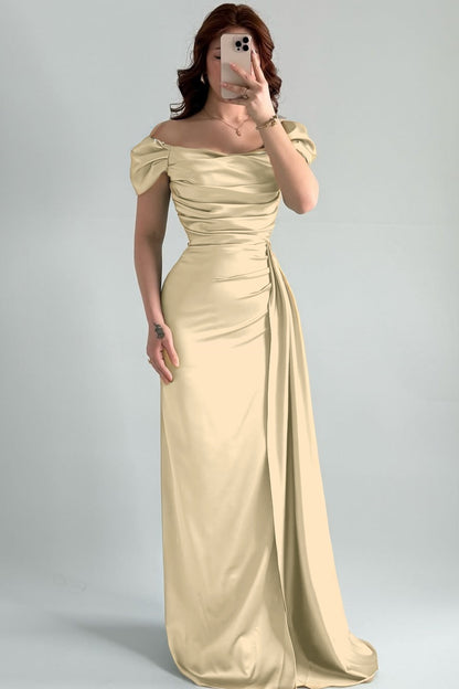 Sleeveless Strapless Off-Shoulders Pleated Prom Dress With Split