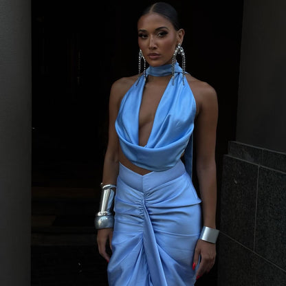 Sexy Sleeveless Halter Straps Deep V-Neck Mermaid Prom Dress
