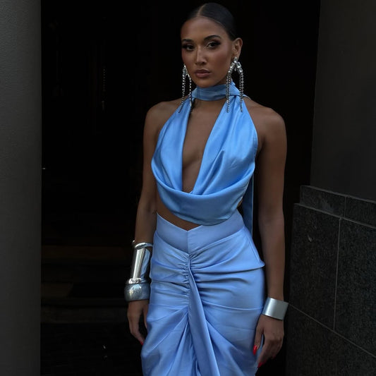 Sexy Sleeveless Halter Straps Deep V-Neck Mermaid Prom Dress