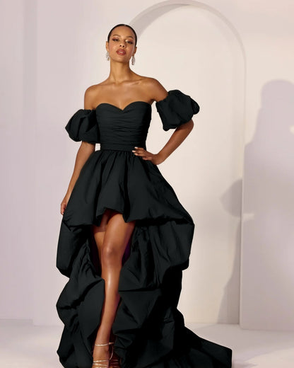 Princess-Style Purple Sweetheart Pleated Strapless Hi-Lo Evening Dress