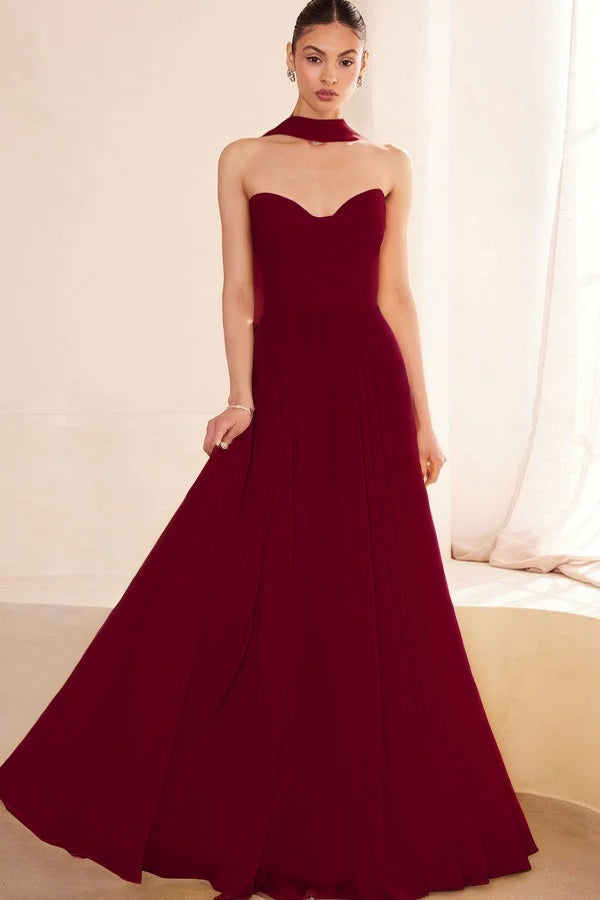 Graceful Yellow Sleeveless Strapless V-Neck Evening Dress With Scarf