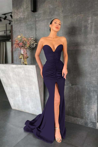 Purple Sweetheart Sleeveless Prom Dress Mermaid With Slit