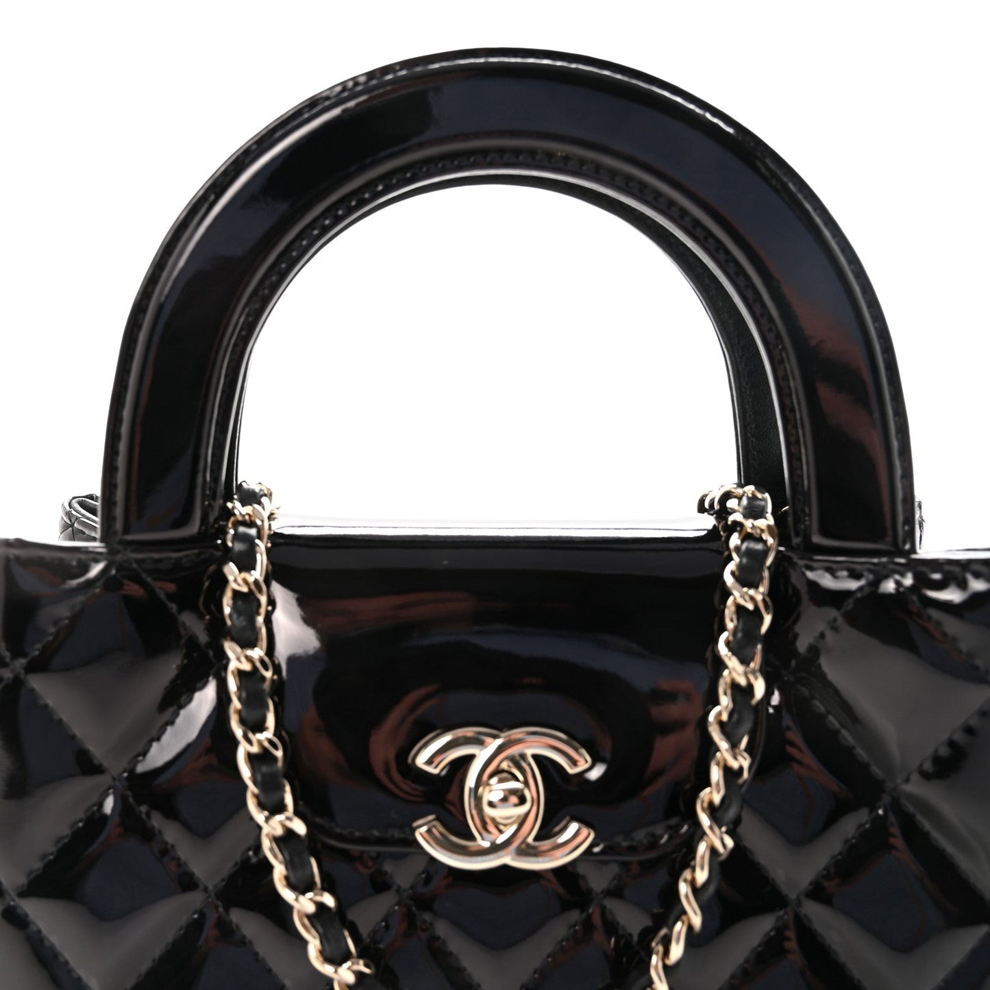 Patent Calfskin Quilted Nano Kelly Shopper Black