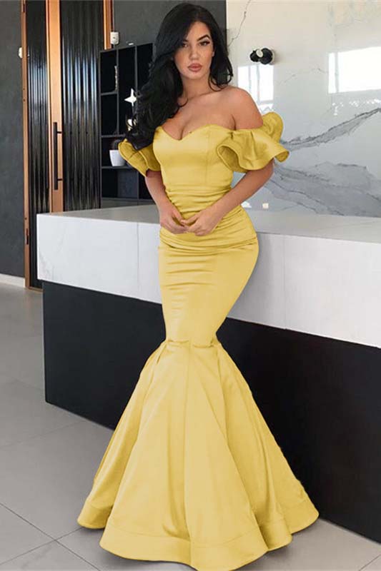 Off-the-Shoulder Coral Long Mermaid Prom Dress