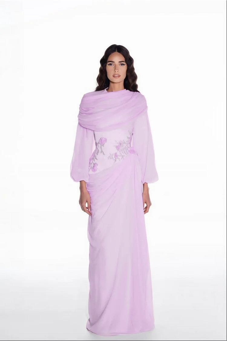 Elegant Long Sleeves Hing Neck Mermaid Evening Dress With Appliques