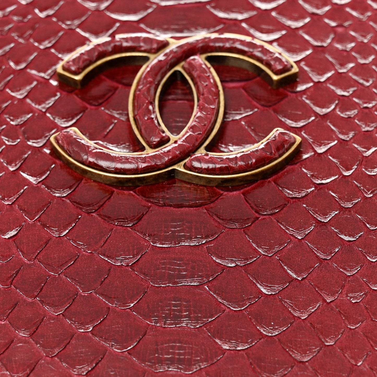 Snakeskin Calfskin Quilted Small Coco Curve Vanity Burgundy
