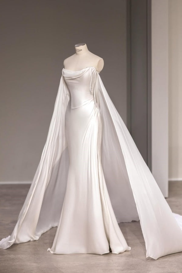 White Strapless Long Prom Dress Mermaid Sleeveless with Slit