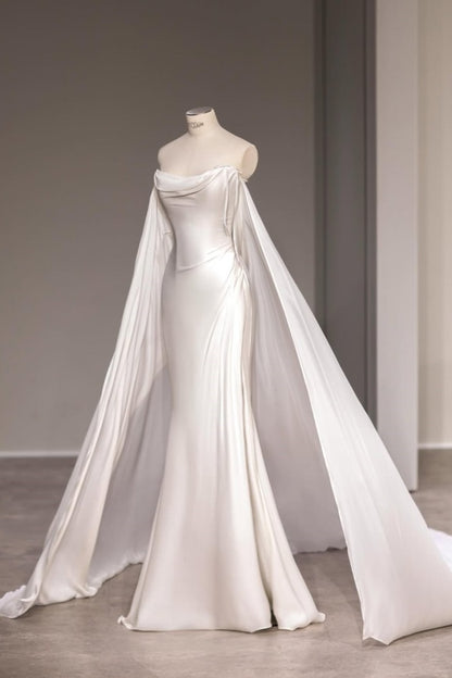 White Strapless Long Prom Dress Mermaid Sleeveless with Slit
