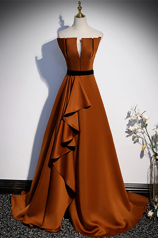 Casual Satin Strapless Empire A-Line Ruffle Party Prom Dress