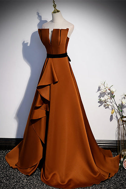 Casual Satin Strapless Empire A-Line Ruffle Party Prom Dress