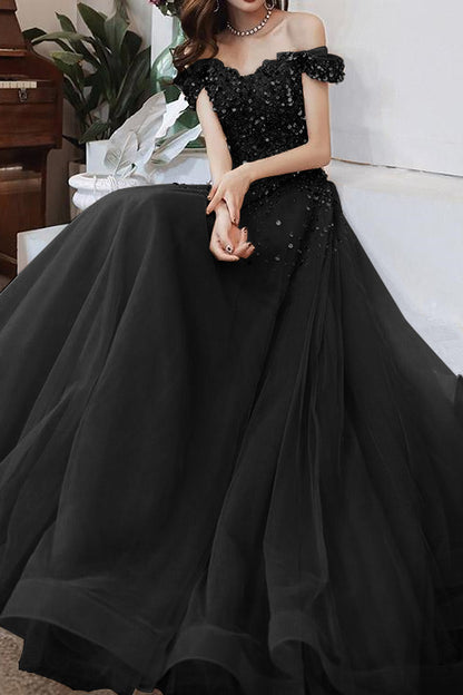 Champagne Long Evening Dress Off-The-Shoulder Sweetheart Sequins