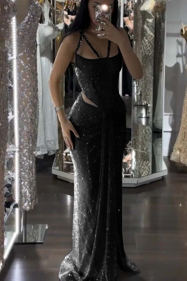 Sparkle Luxurious Beaded Prom Dress With Slit