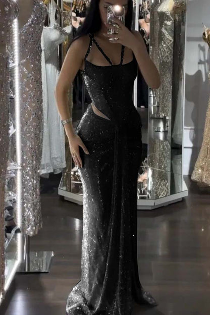 Sparkle Luxurious Beaded Prom Dress With Slit