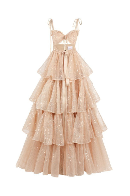Pretty Pink A Line Spaghetti Straps Sequin Tulle Prom Dress Wedding Guest Dress with Slit SH4294