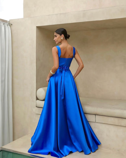 Chic Sleeveless Square A Line Satin Prom Dress
